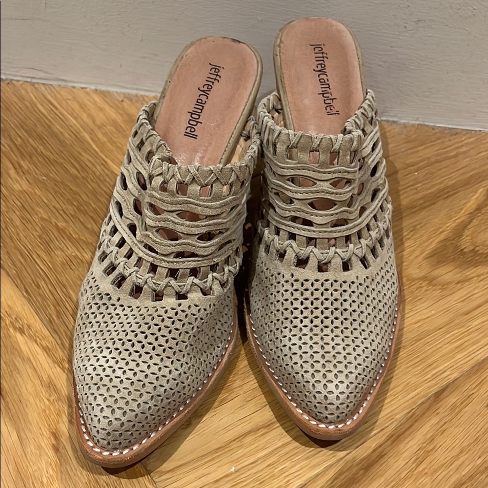 Jeffrey Campbell Beige Woven Mules